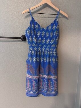 Mi Ami Blue Printed Spaghetti Strap Dress